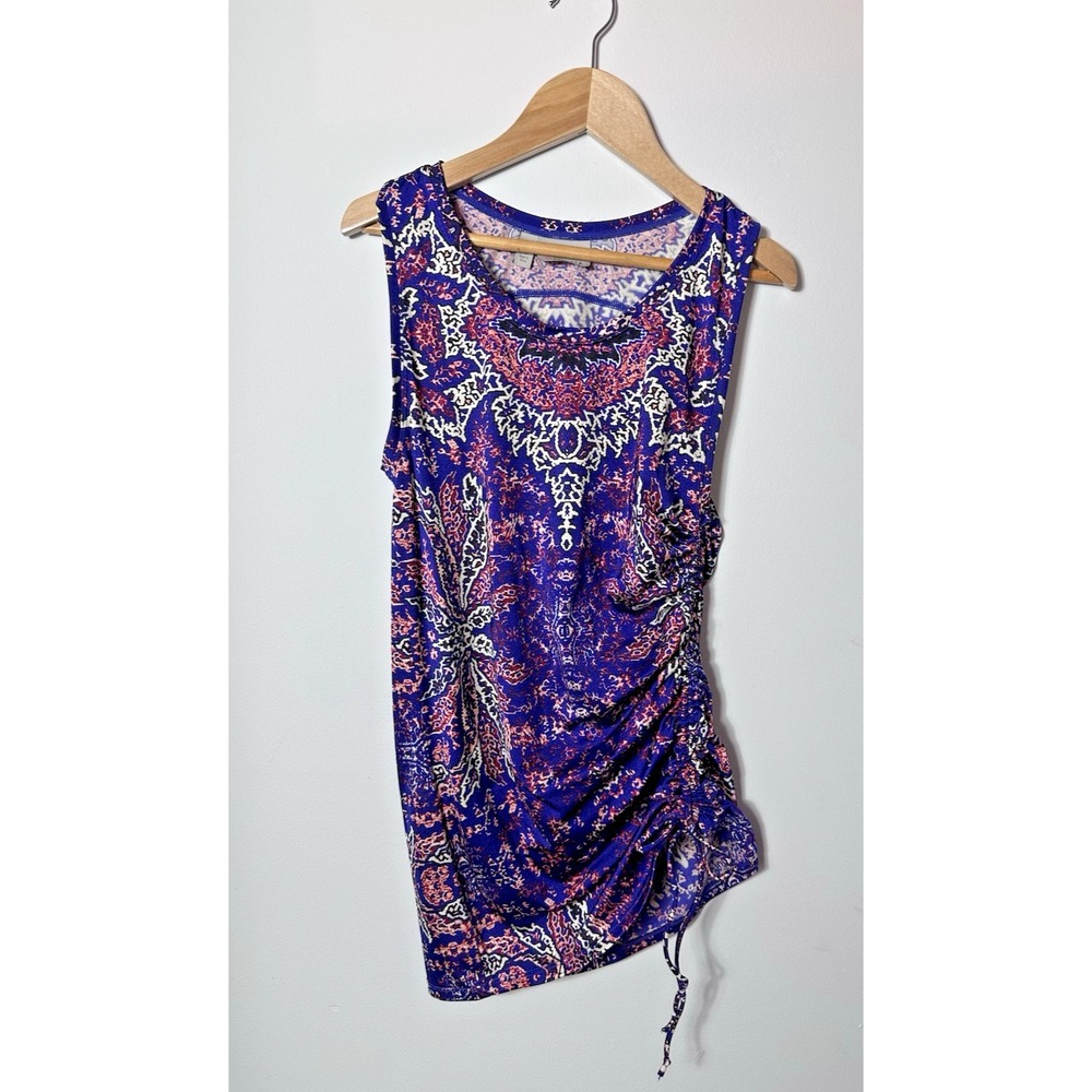 Athleta Aqualuxe Swim Top Tank XS Purple Paisley Printed Rashguard Ruched Side
